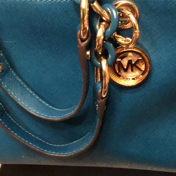 Michael Kors Blue and Gold Satchel!! Very classy!! Get it!!reasonable!! - Picture 6 of 10